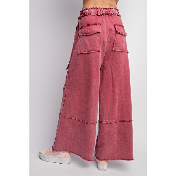 Mineral Washed Cargo Wide Leg Pants - Yummy Cherry Blossom - Picture 2 of 4